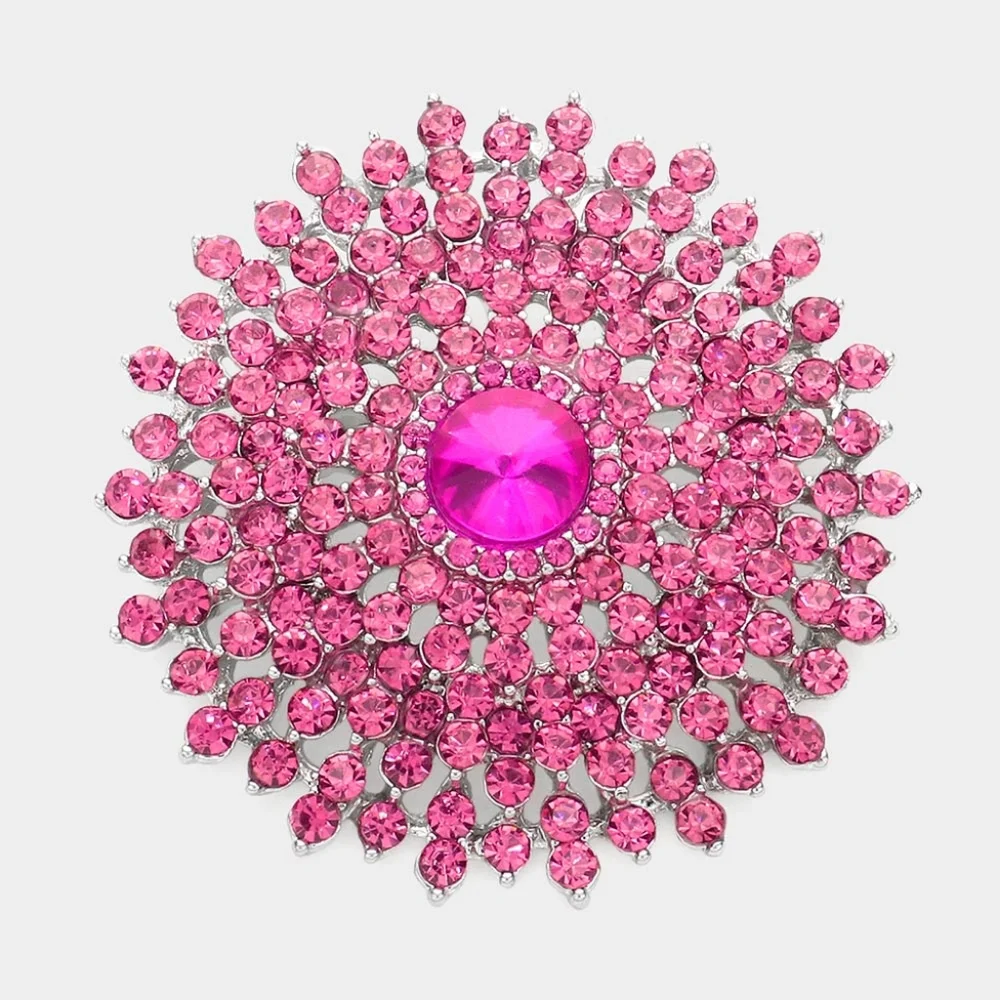 Pink Brooch Crystal Pin Bubble Stone Circle Style Rhinestones Bling Accessory - Picture 1 of 3